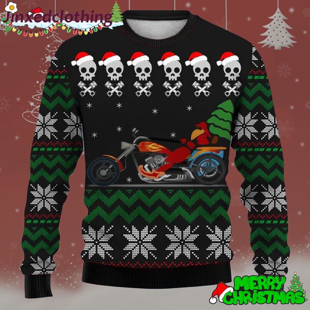 Christmas Skull Biker Print Crew Neck Sweatshirt Christmas Party 